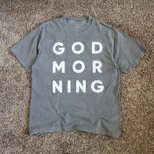 God Morning T-Shirt Puff Print Relaxed Grey Oversized Fit Vintage Jesus Tee